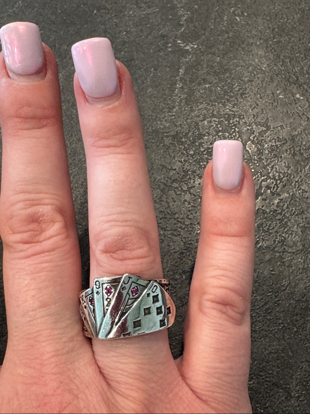 Vintage Style Silver Tone Wide Ring with Playing Card Accents - Picture 3 of 5